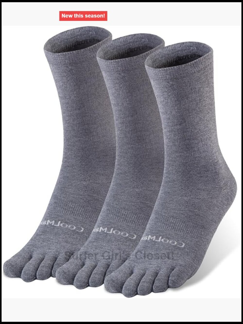 Coolmax Five Finger Toe Socks 3 Pairs Crew Length Running Liner Socks